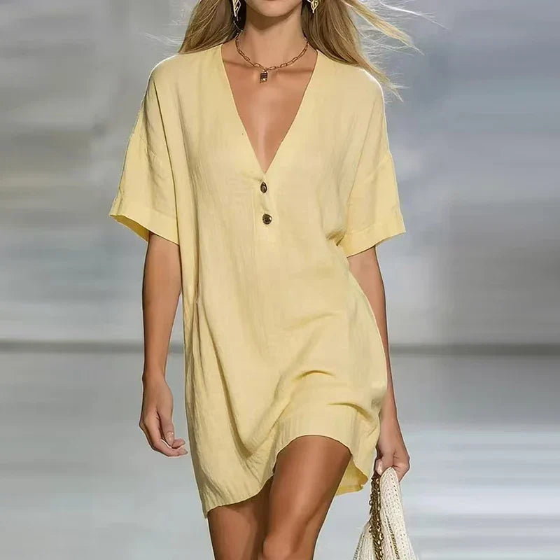 Amelia | Elegant & Comfortable Women's V Neck Short Sleeve Dress for Summer 0