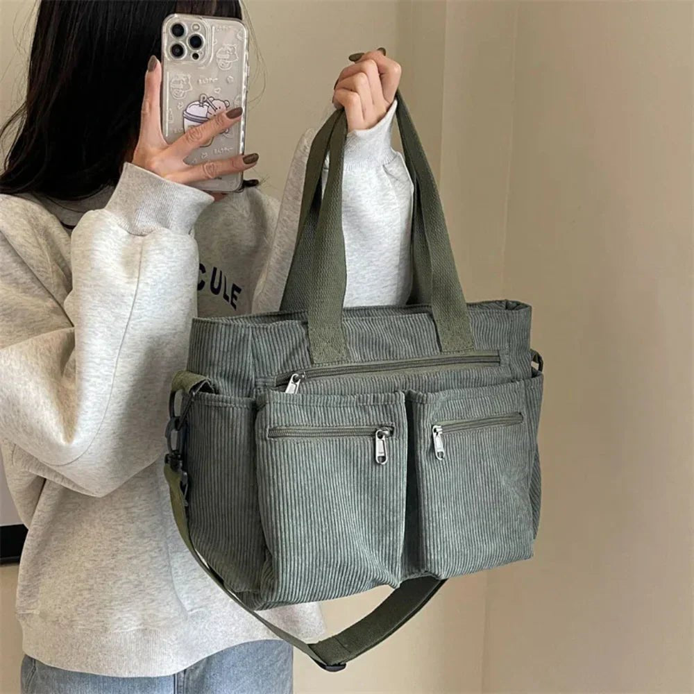 Amelia | Women's Corduroy Multi-Pocket Convertible Tote Bag 2