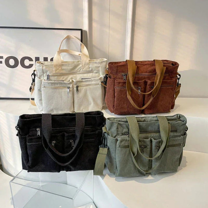 Amelia | Women's Corduroy Multi-Pocket Convertible Tote Bag 5