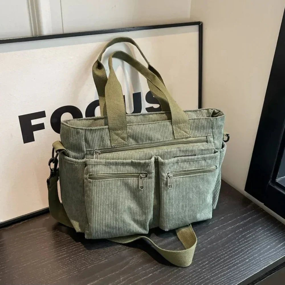 Amelia | Women's Corduroy Multi-Pocket Convertible Tote Bag 6