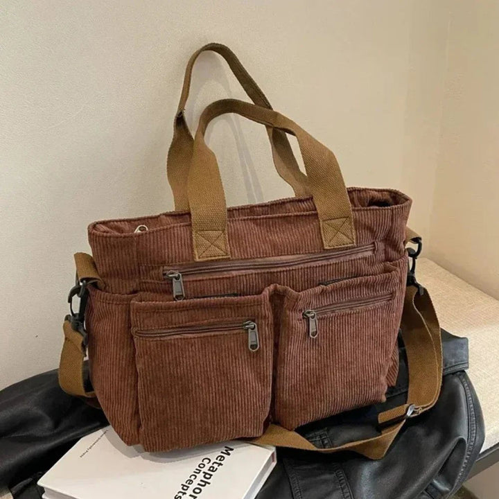 Amelia | Women's Corduroy Multi-Pocket Convertible Tote Bag 7