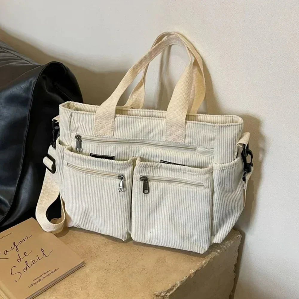 Amelia | Women's Corduroy Multi-Pocket Convertible Tote Bag 8