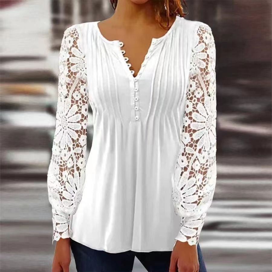 Amelia | Women's Floral Long Sleeve Relaxed-Fit Henley Blouse 0
