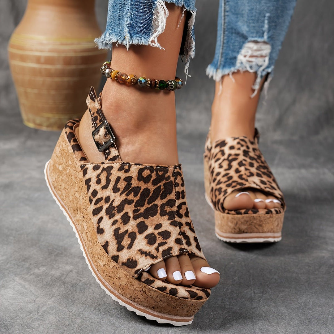 Amelia | Women's Leopard Print Platform Wedge Comfortable Sandals Buckle Strap 1