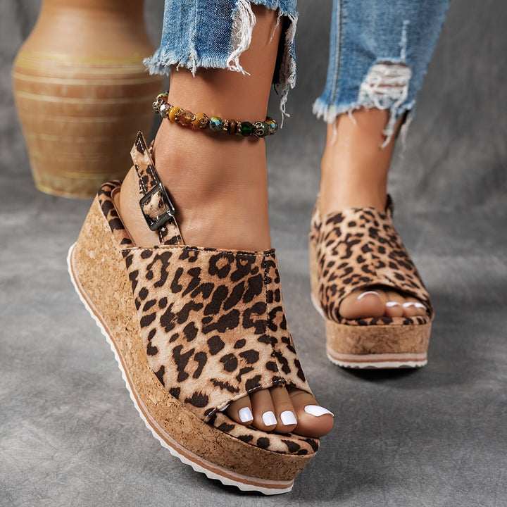 Amelia | Women's Leopard Print Platform Wedge Comfortable Sandals Buckle Strap 1