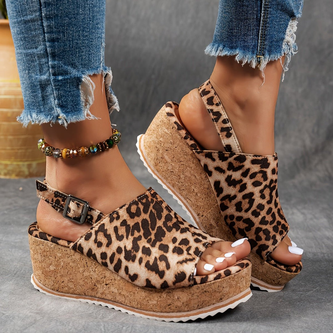 Amelia | Women's Leopard Print Platform Wedge Comfortable Sandals Buckle Strap 2