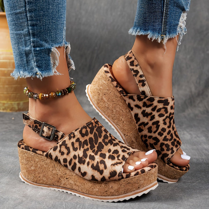 Amelia | Women's Leopard Print Platform Wedge Comfortable Sandals Buckle Strap 5