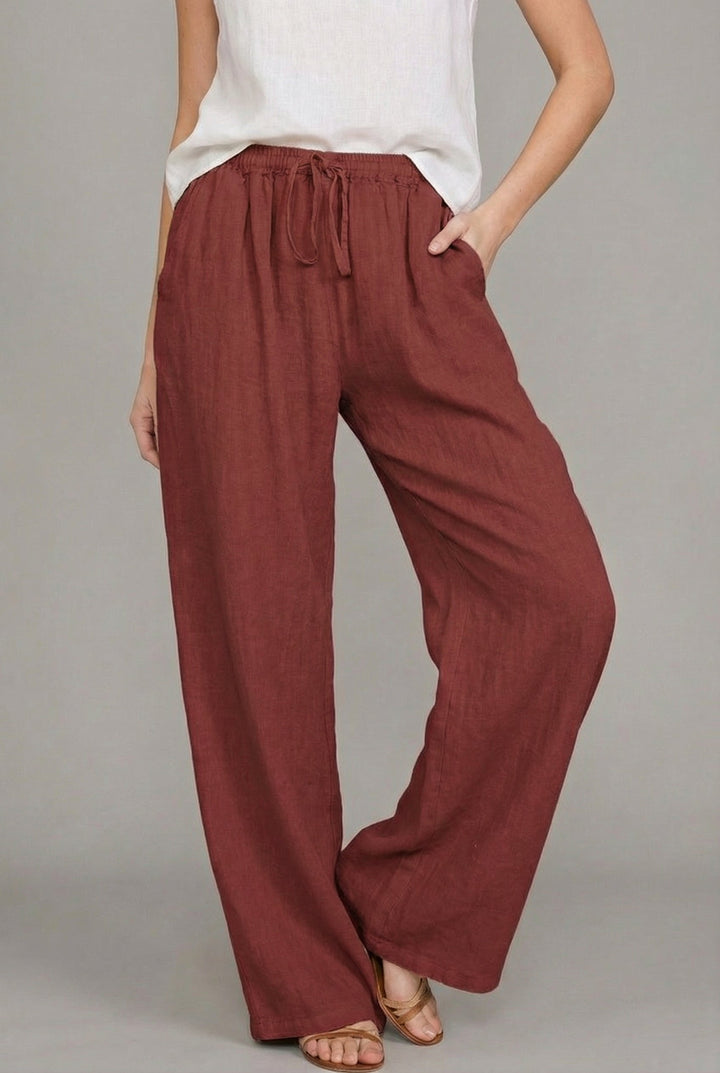 Amelia | Women's Relaxed Drawstring Wide Leg Pants Linen Summer 3