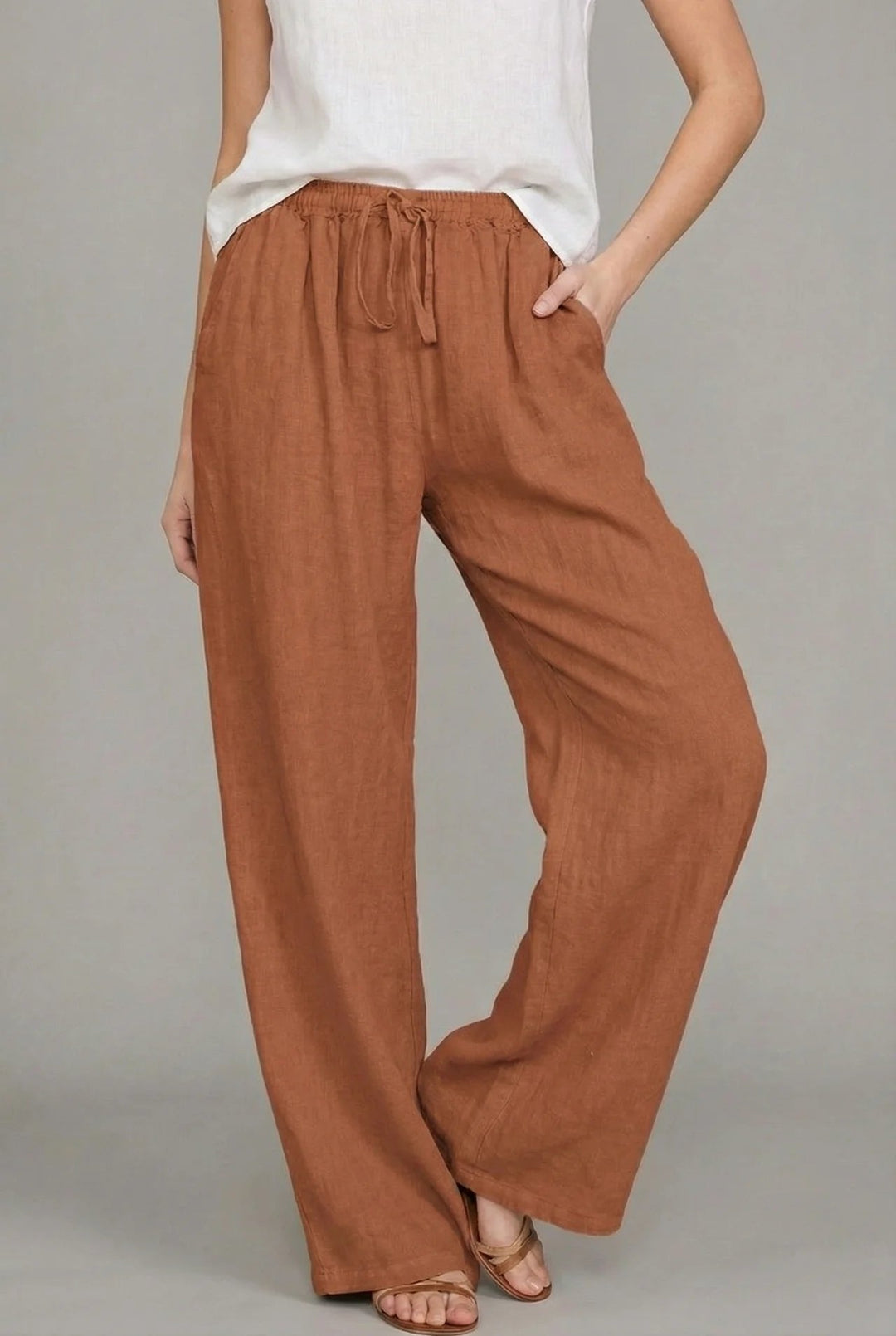 Amelia | Women's Relaxed Drawstring Wide Leg Pants Linen Summer 4