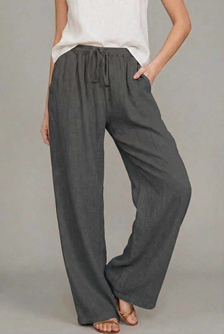 Amelia | Women's Relaxed Drawstring Wide Leg Pants Linen Summer 5