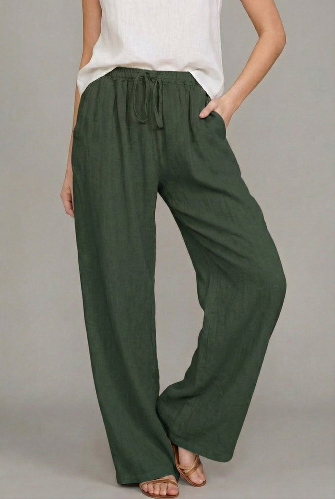 Amelia | Women's Relaxed Drawstring Wide Leg Pants Linen Summer 6