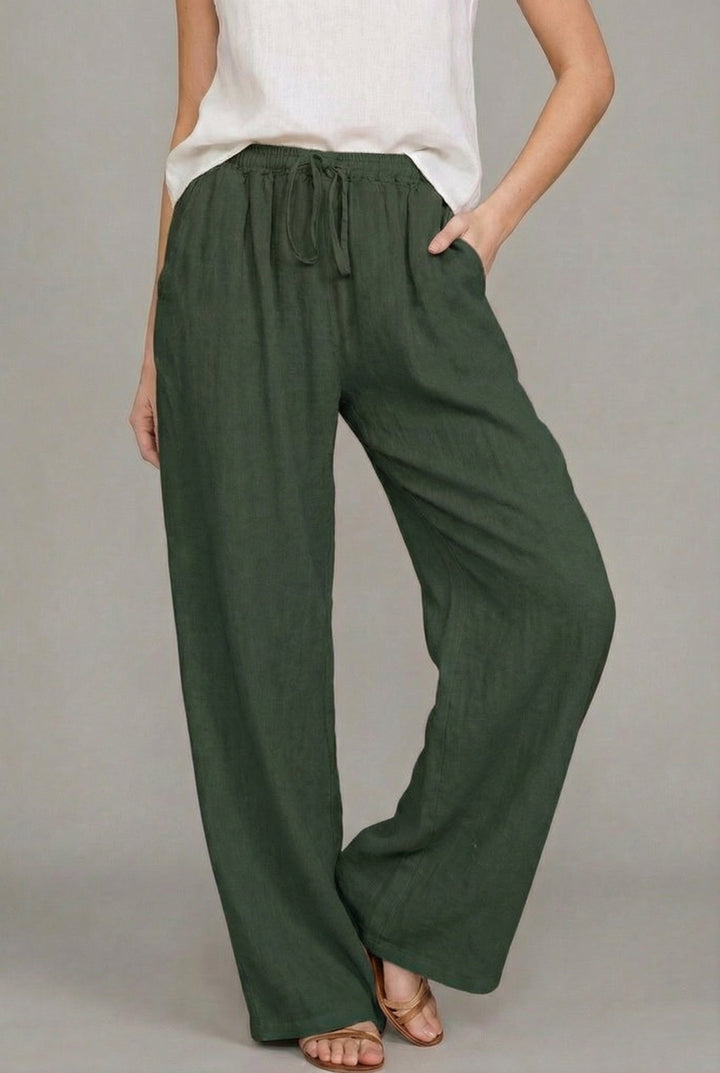 Amelia | Women's Relaxed Drawstring Wide Leg Pants Linen Summer 6