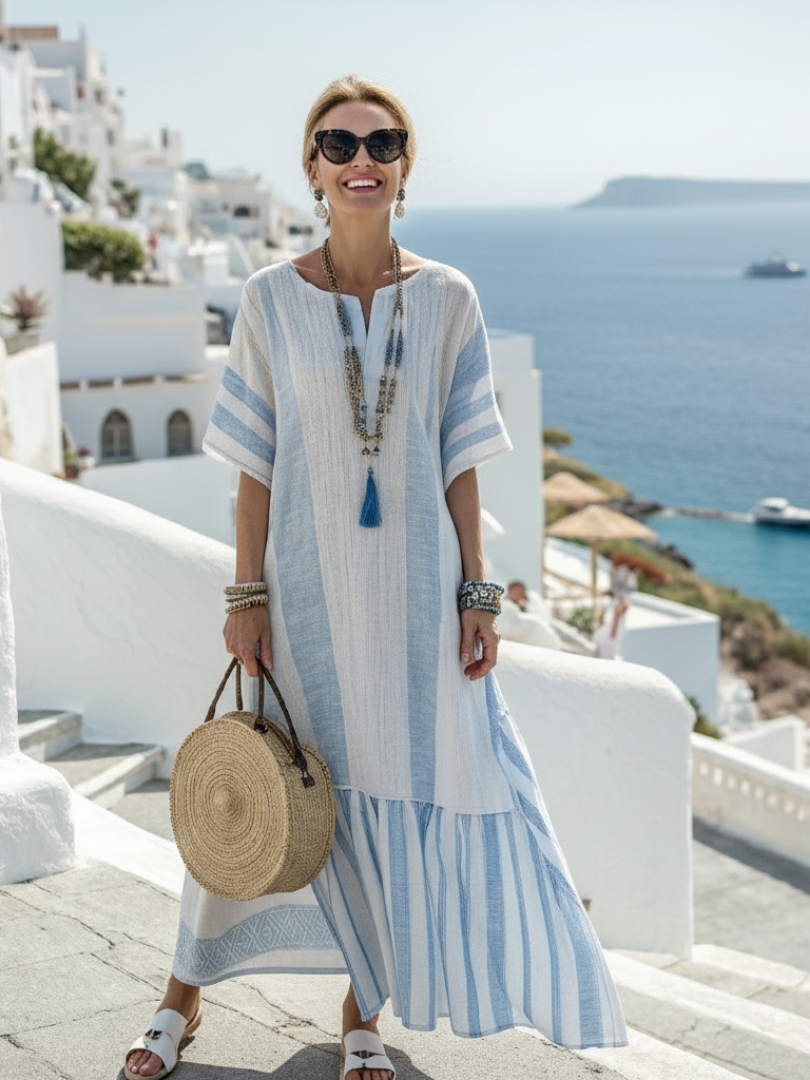 Anastasia | Elegant Striped Maxi Dress – Women’s Summer Dress with Short Sleeves 0