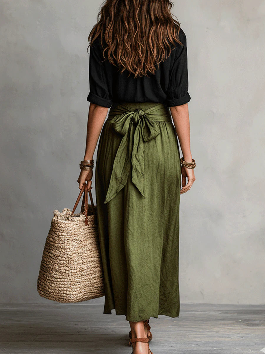 Anastasia | Elegant Women's Two Piece Set – Breezy Button Up Blouse & High Waisted Skirt 2