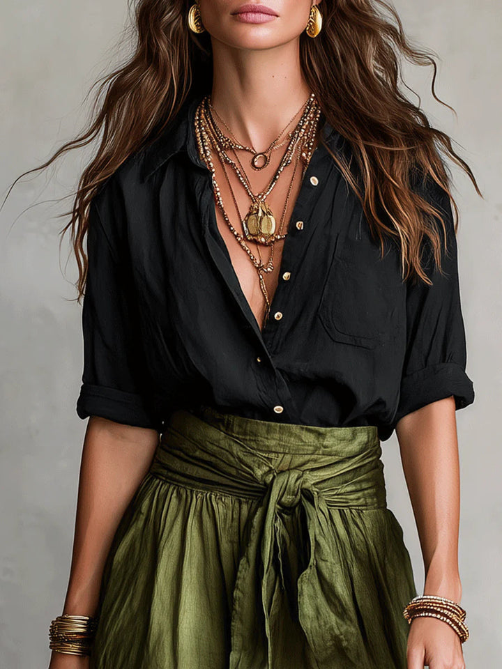 Anastasia | Elegant Women's Two Piece Set – Breezy Button Up Blouse & High Waisted Skirt 3
