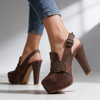 Evelyn | Retro Platform Slingback Block Heel Loafers