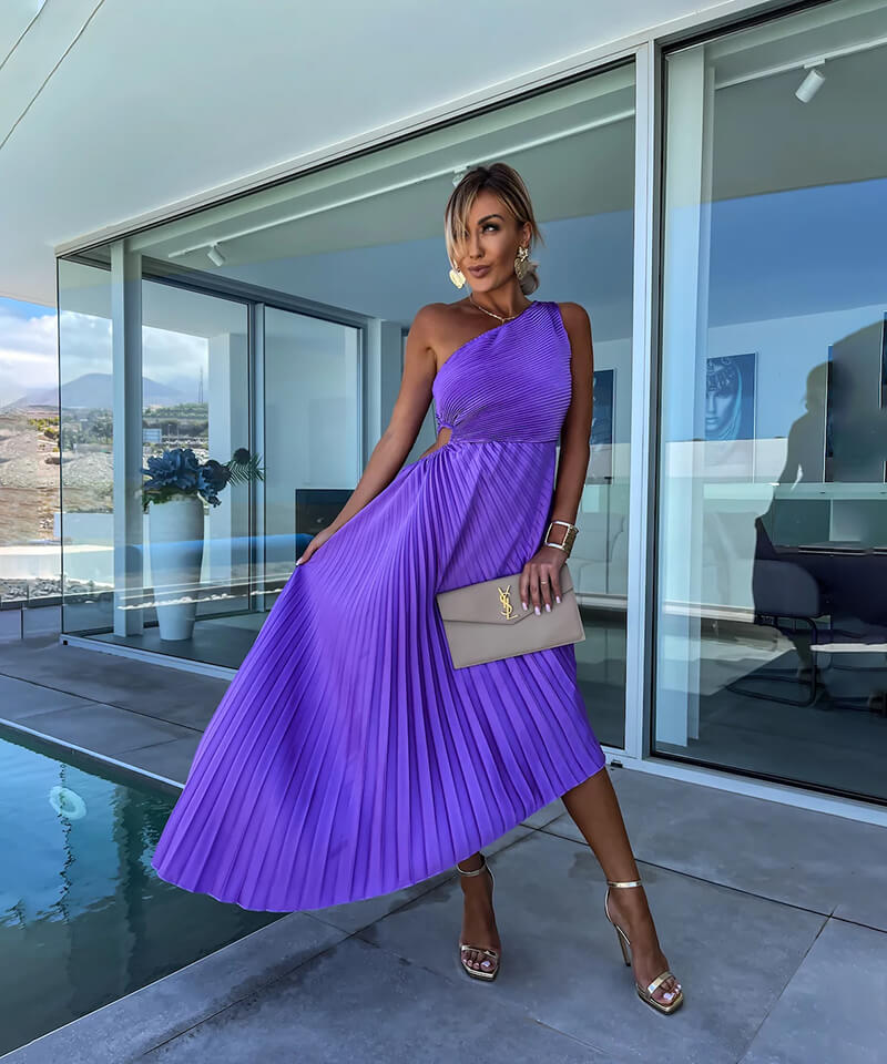 Anya | Women's Dress One-Shoulder Midi Elegant Wedding Guest Fit 1