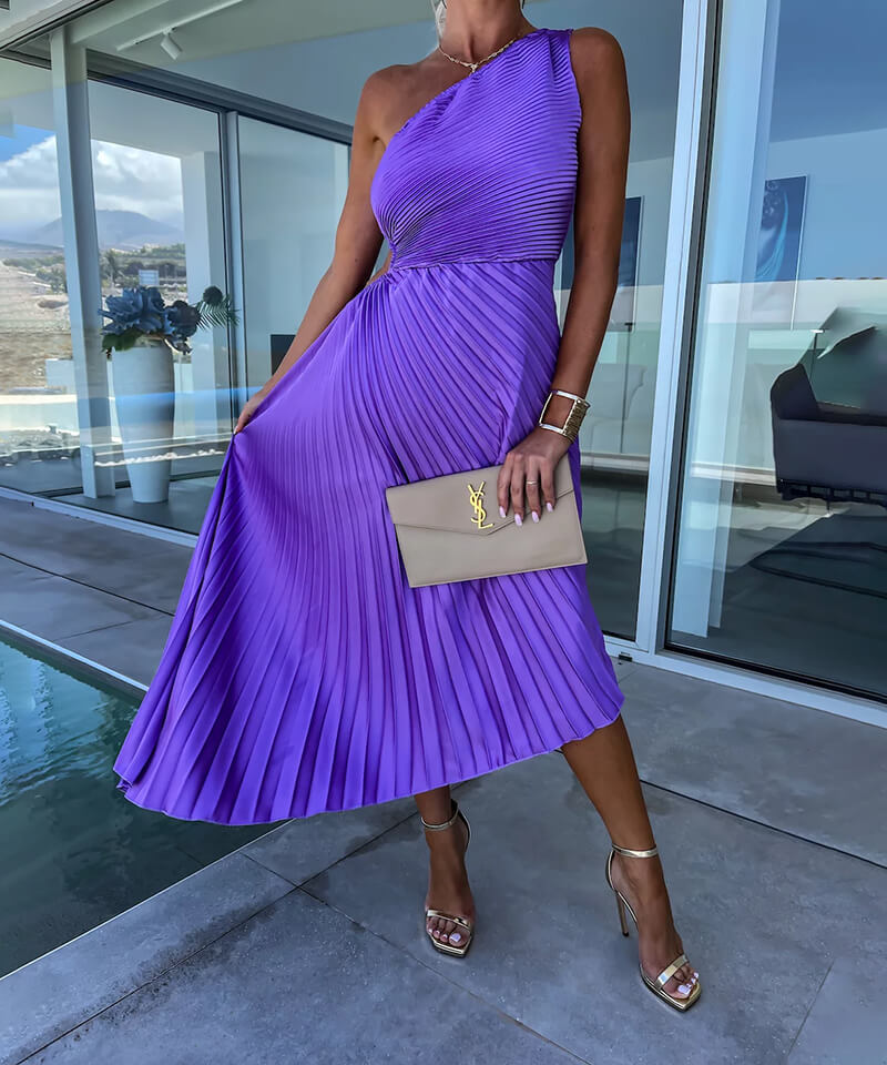 Anya | Women's Dress One-Shoulder Midi Elegant Wedding Guest Fit 2
