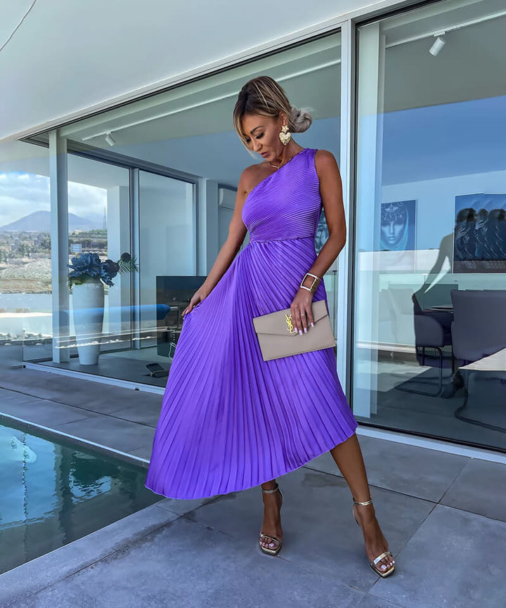 Anya | Women's Dress One-Shoulder Midi Elegant Wedding Guest Fit 3