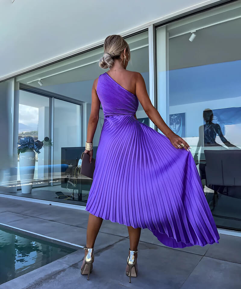 Anya | Women's Dress One-Shoulder Midi Elegant Wedding Guest Fit 4