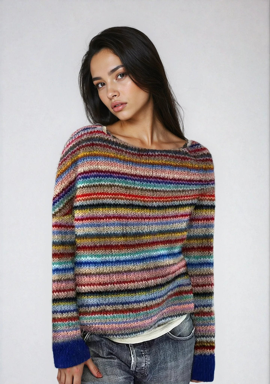 Aria | Women's Retro Striped Relaxed-Fit Knit Sweater 2