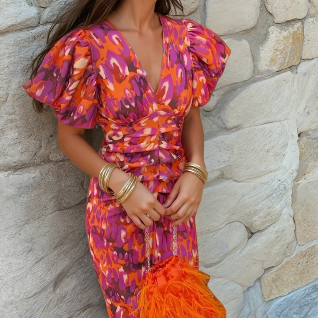 Ariana | Printed Dress Wedding Guest Elegant Flattering Summer Style 0