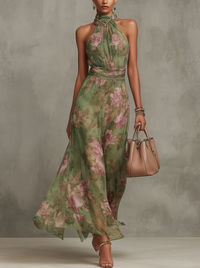 Chloe | Elegantes Maxikleid mit Neckholder und Blumenmuster