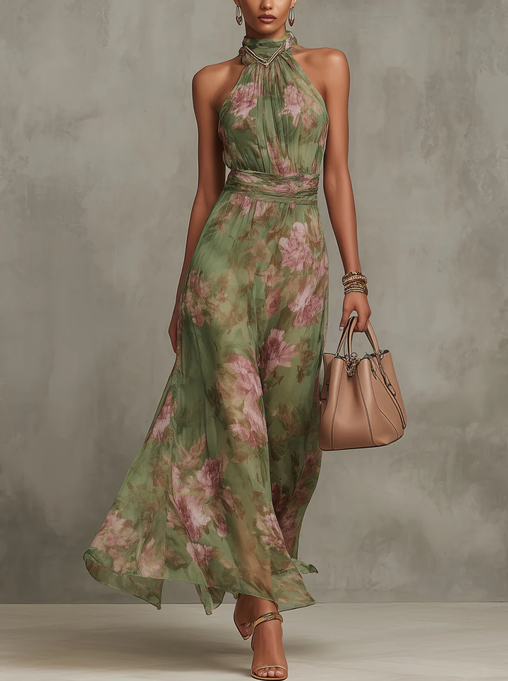 Aurelia | Floral Maxi Dress Halter Neck Elegant Summer Style 0