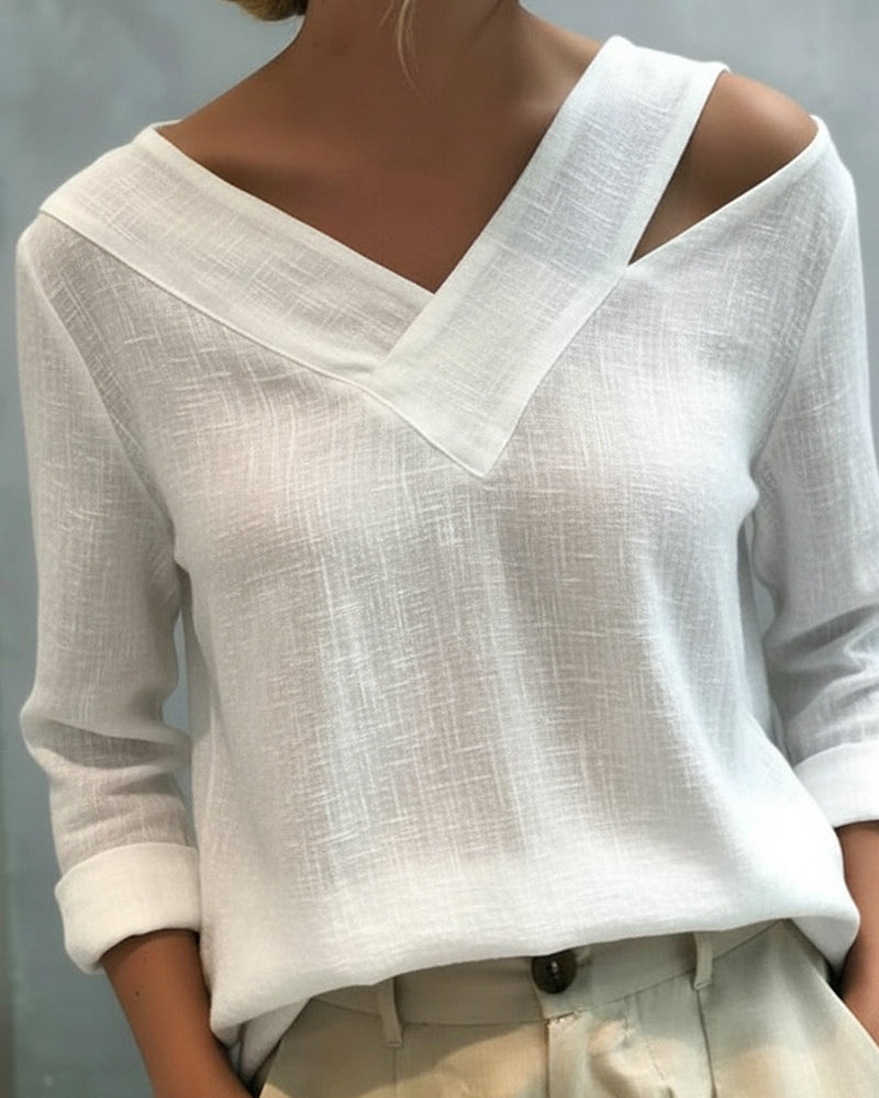 Ava | Asymmetric V-Neck & Relaxed Fit Women's Top - Elegant Blouse for Any Occasion 0
