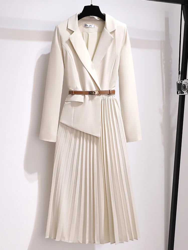 Aveline | Elegant, Structured & Flowing Women's Dress - Belted Pleated Midi Dress 1