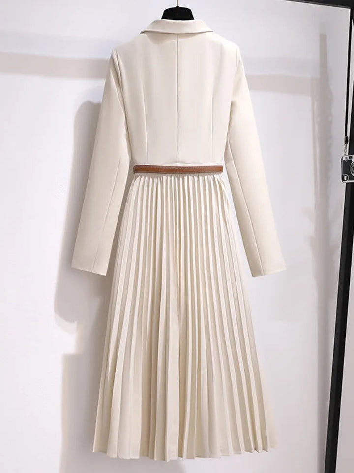 Aveline | Elegant, Structured & Flowing Women's Dress - Belted Pleated Midi Dress 2