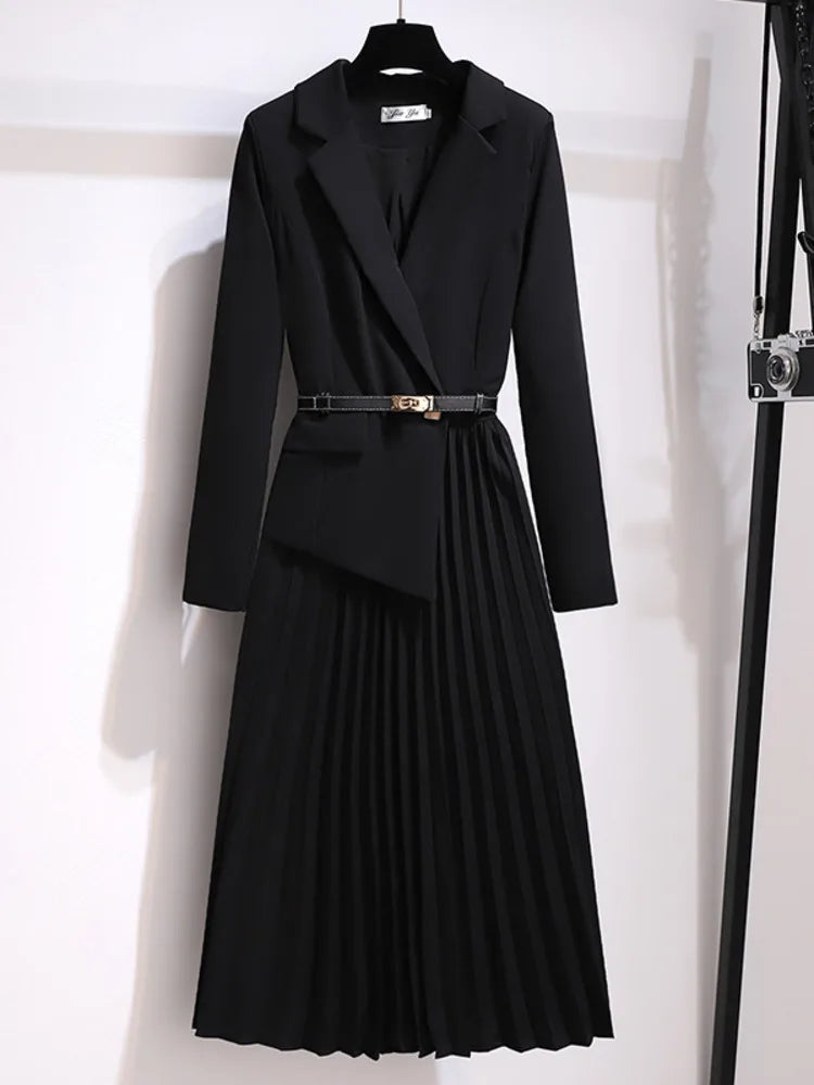 Aveline | Elegant, Structured & Flowing Women's Dress - Belted Pleated Midi Dress 3
