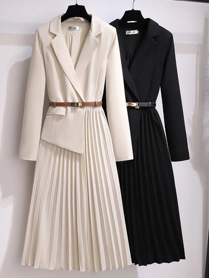 Aveline | Elegant, Structured & Flowing Women's Dress - Belted Pleated Midi Dress 4