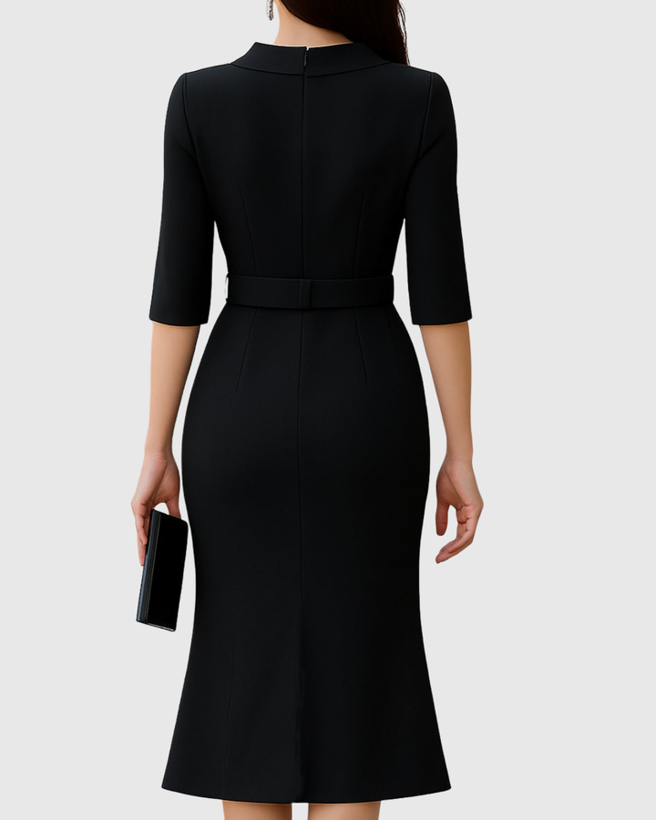 Blythewyn | Elegant Black Midi Dress – Long Sleeve &amp; Flattering Fit for Women 1