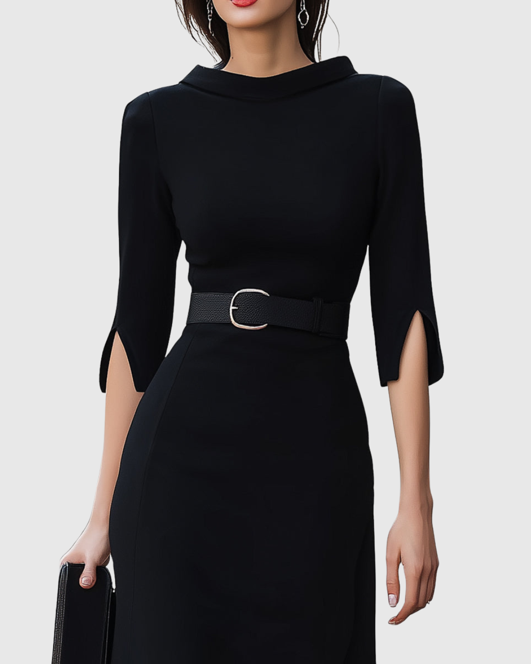 Blythewyn | Elegant Black Midi Dress – Long Sleeve &amp; Flattering Fit for Women 2