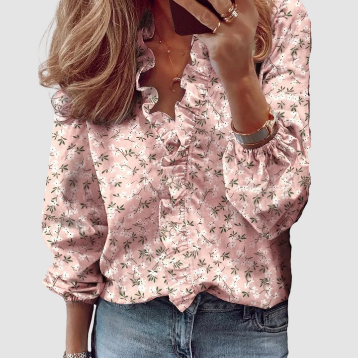 Brielle | Floral Print Long Sleeve Blouse – Feminine Ruffle Design, Relaxed Fit 0