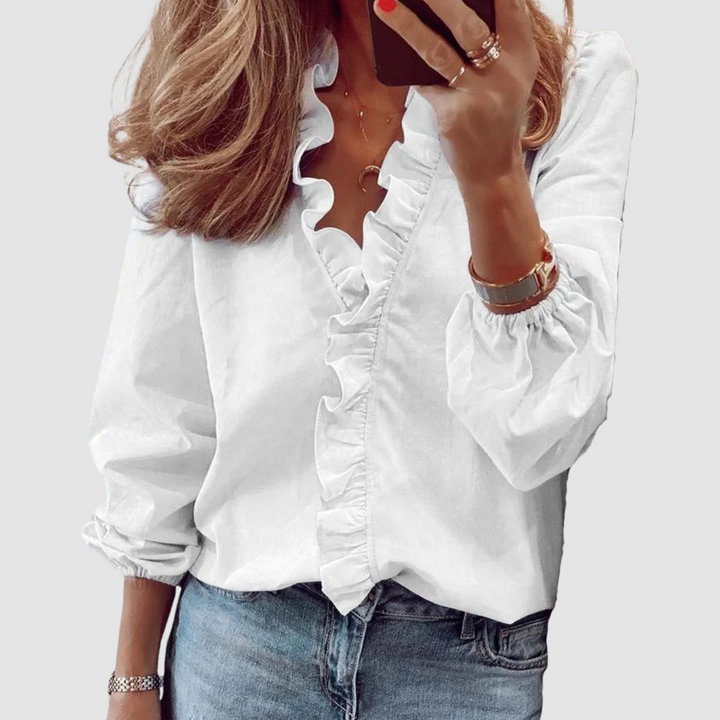 Brielle | Floral Print Long Sleeve Blouse – Feminine Ruffle Design, Relaxed Fit 6