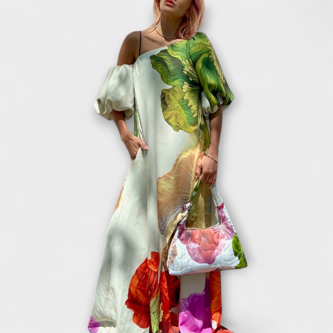 Calliope | Elegant Off Shoulder Maxi Dress – Tropical Floral Print for Women’s Dress & Wedding Guest Dresses 0
