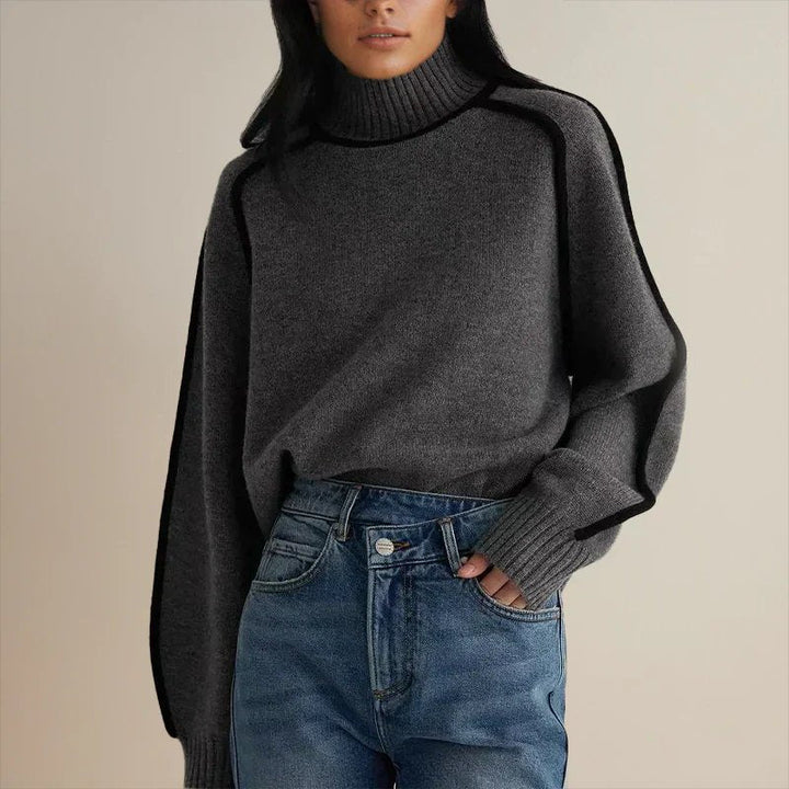 Camila | Women's Oversized Turtleneck Colorblock Knit Sweater 1