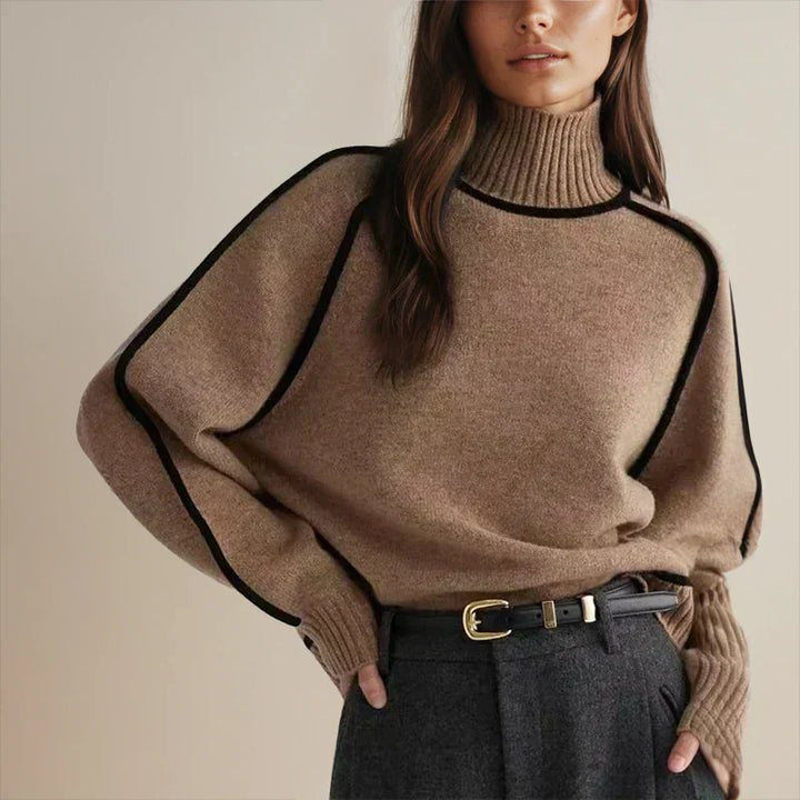 Camila | Women's Oversized Turtleneck Colorblock Knit Sweater 2
