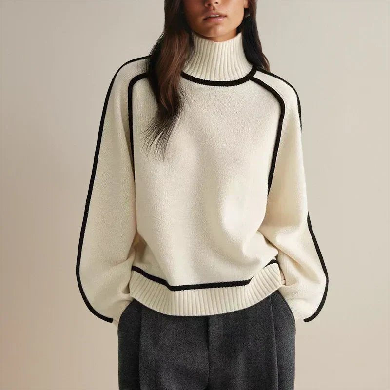 Camila | Women's Oversized Turtleneck Colorblock Knit Sweater 7