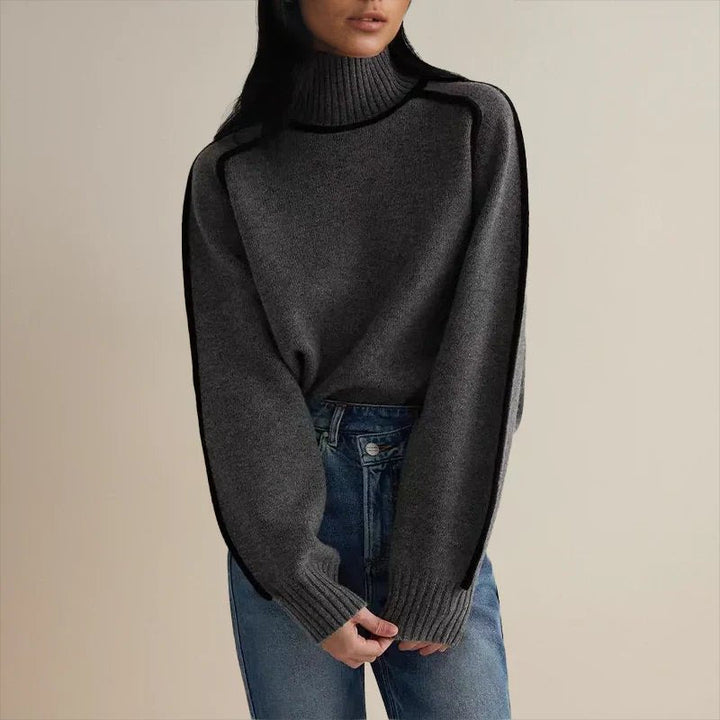 Camila | Women's Oversized Turtleneck Colorblock Knit Sweater 8