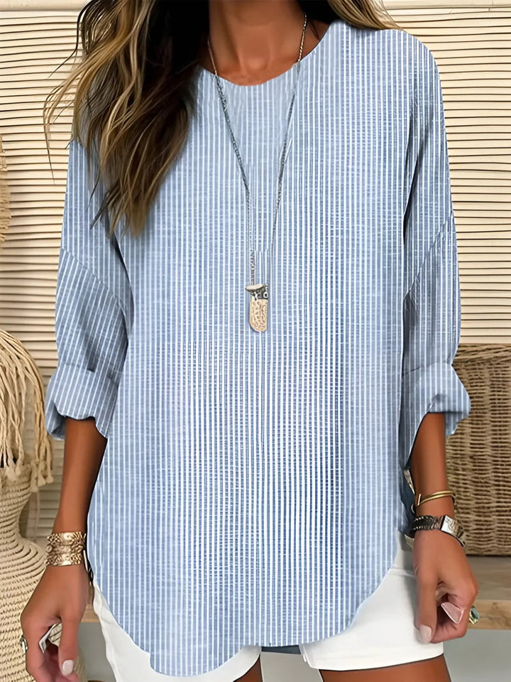 Camila | Women's Relaxed-Fit Long-Sleeve Striped Crew Neck Blouse 0