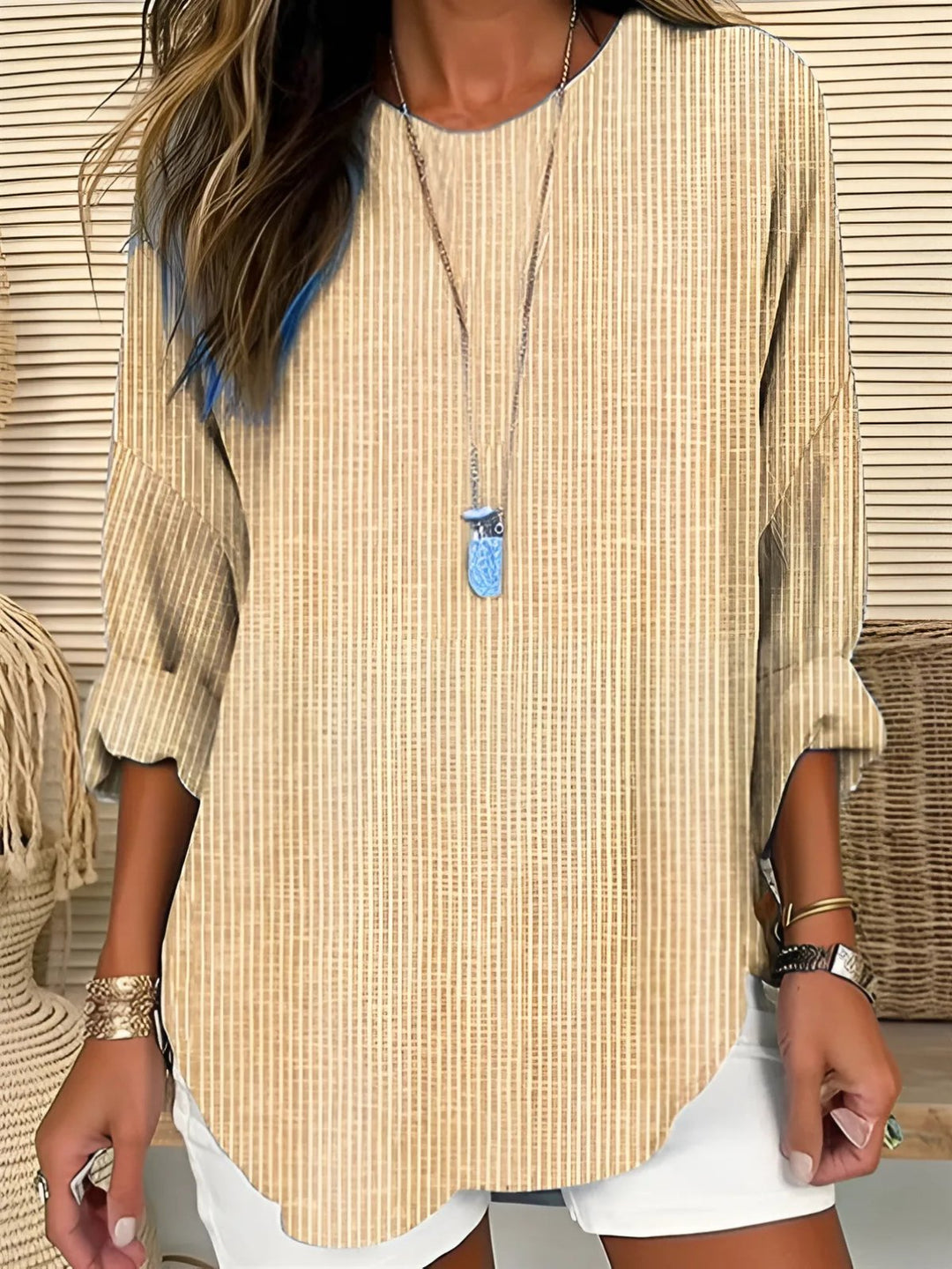 Camila | Women's Relaxed-Fit Long-Sleeve Striped Crew Neck Blouse 1