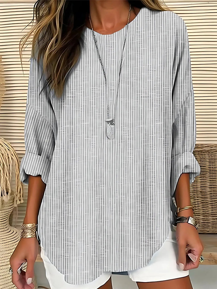 Camila | Women's Relaxed-Fit Long-Sleeve Striped Crew Neck Blouse 2
