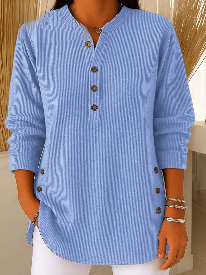 Camila | Women's Relaxed-Fit Longline Henley Ribbed Tunic Top 0