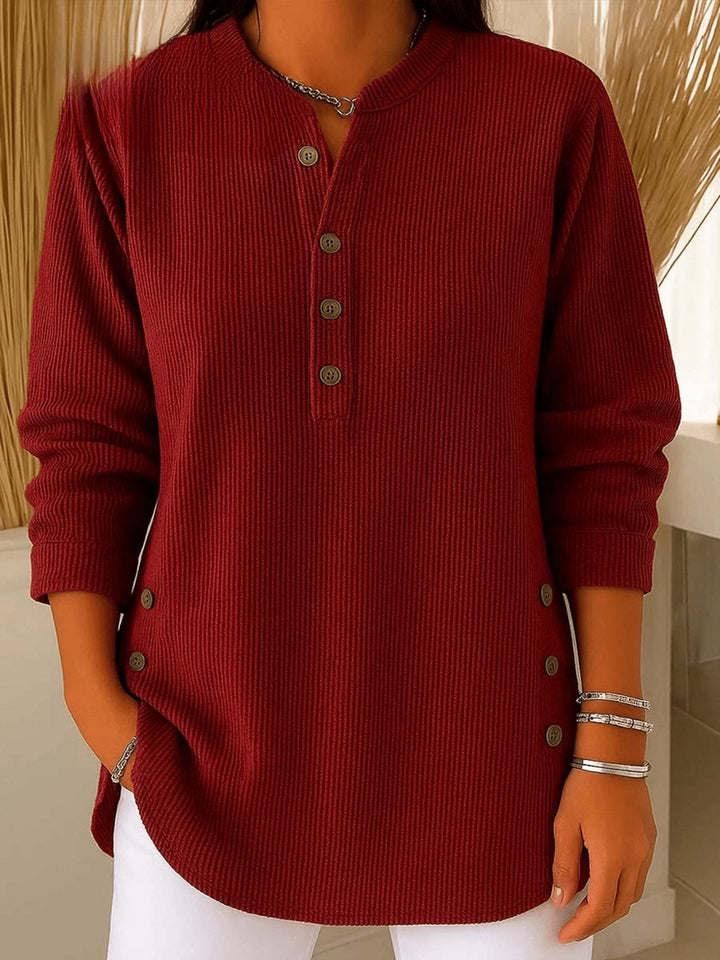 Camila | Women's Relaxed-Fit Longline Henley Ribbed Tunic Top 1