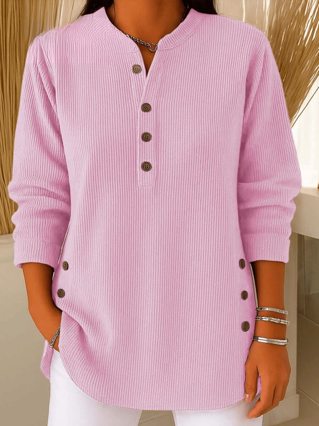 Camila | Women's Relaxed-Fit Longline Henley Ribbed Tunic Top 3