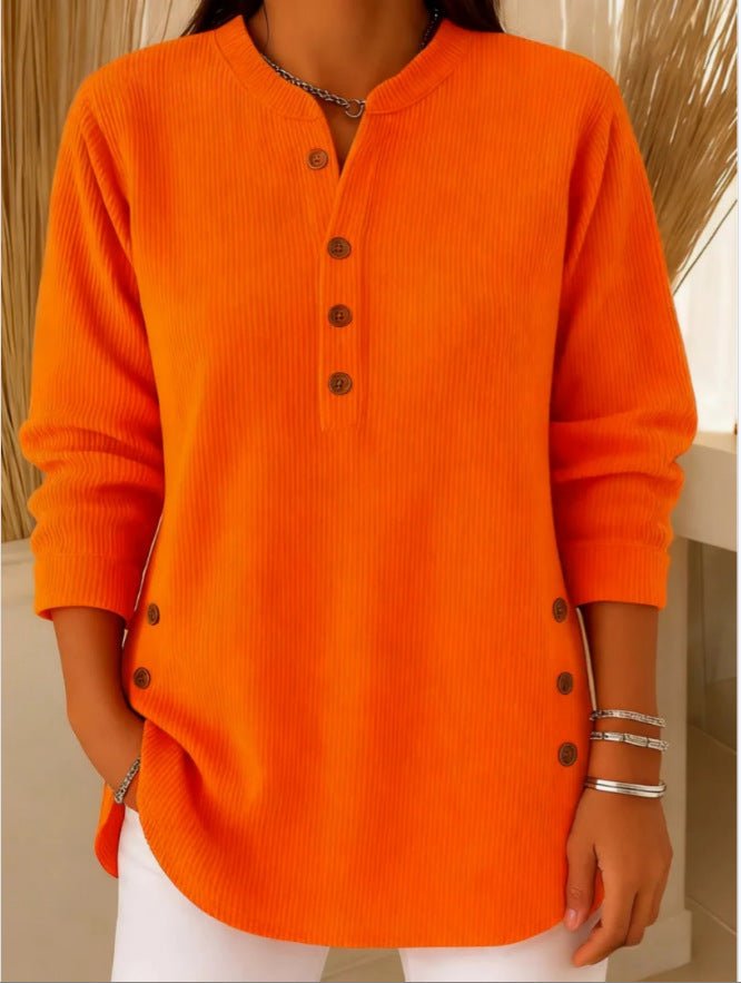 Camila | Women's Relaxed-Fit Longline Henley Ribbed Tunic Top 6