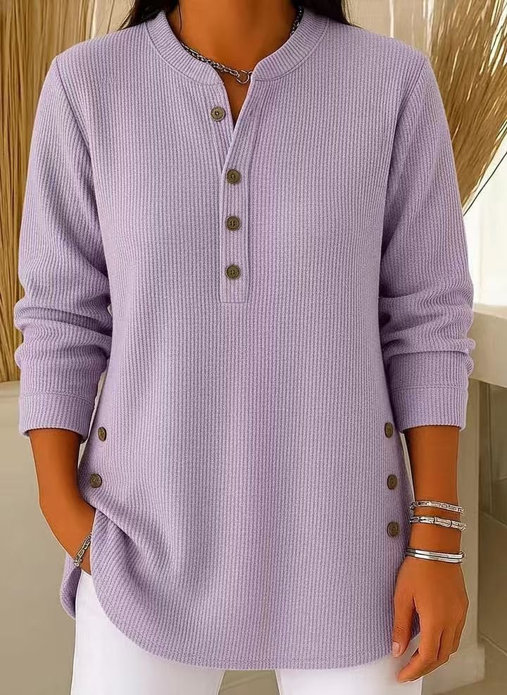 Camila | Women's Relaxed-Fit Longline Henley Ribbed Tunic Top 7